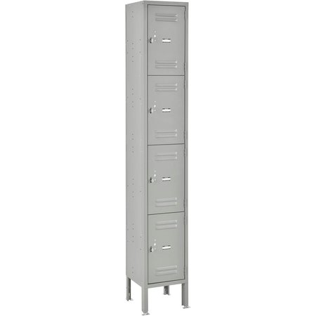 GLOBAL INDUSTRIAL 4-Tier 4 Door Box Locker, 12W x 18D x 18H, Gray, Unassembled 493459GY